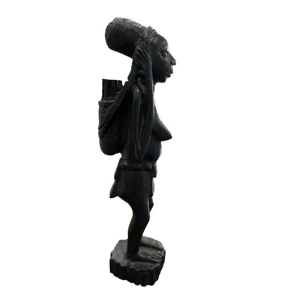 Hand-Carved Ebony Wood African Tribal Figurine fertility carrying full basket - Picture 4 of 9